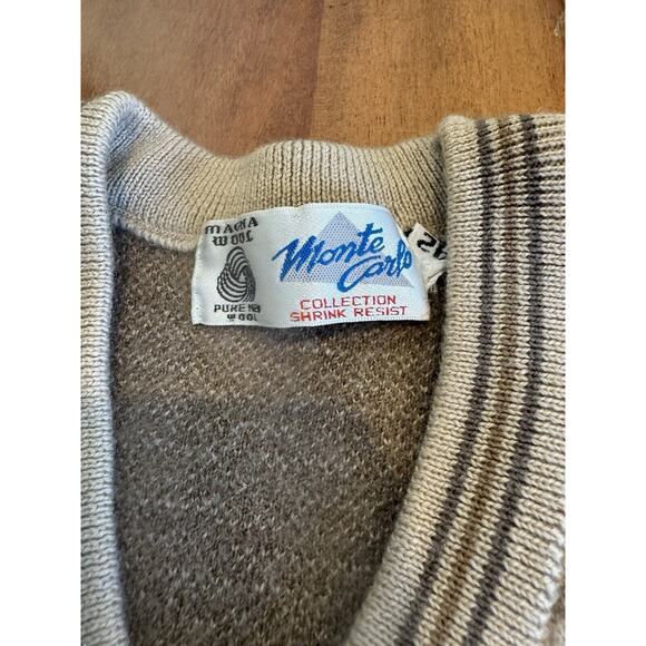 70s Vintage Sweater 100% Wool Mens Geometric V-neck Small Short Arms READ Cobain - Picture 3 of 5